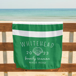 Nautische Muschelstreifen Kelly Green Monogramm Strandtuch