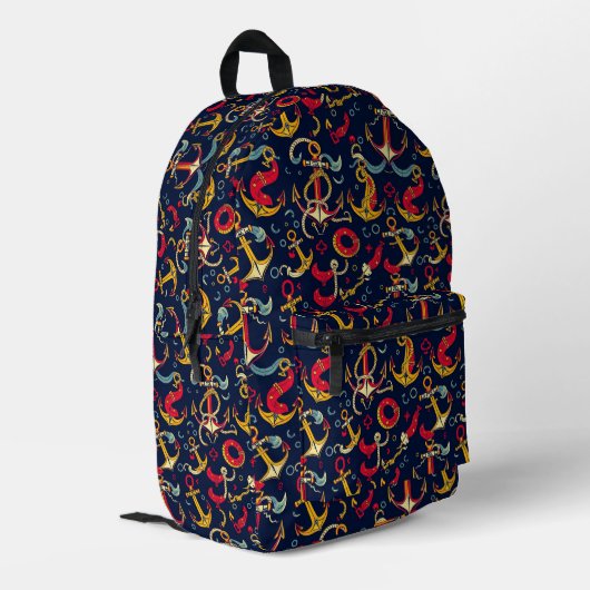 Nautische Muster Bedruckter Rucksack (Rückseitige Ecke links)