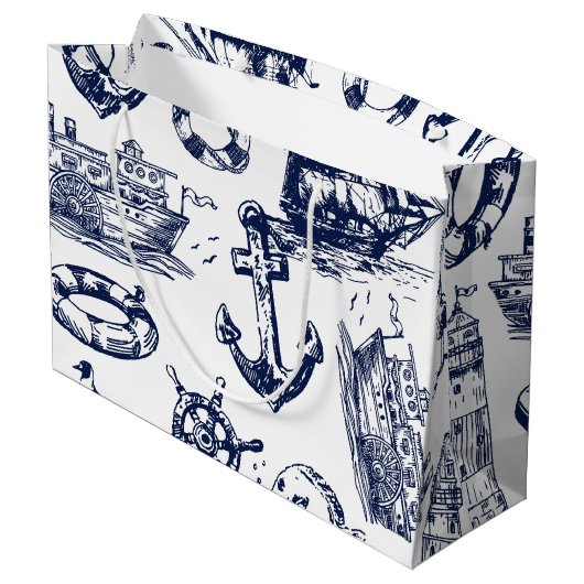 Nautische Muster Große Geschenktüte (Rückseite Schrägansicht)