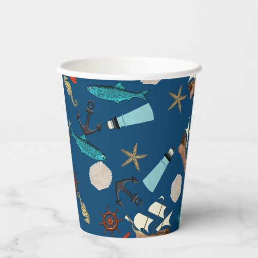 Nautische Muster Pappbecher (Rückseite)