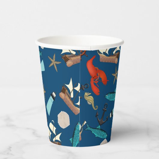 Nautische Muster Pappbecher (Rechts)