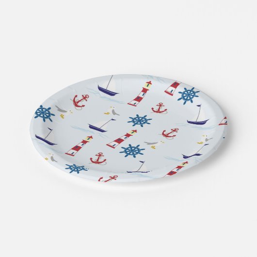 Nautische Muster Pappteller (Schrägansicht)