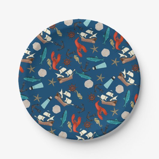 Nautische Muster Pappteller (Vorderseite)