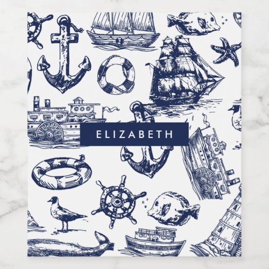 Nautische Muster Weinetikett (Einzelnes Label)