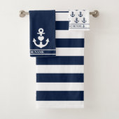Nautische Nautische Herzklopfen Navy Weiße Streife Badhandtuch Set (Insitu)