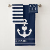 Nautische Nautische Herzklopfen Navy Weiße Streife Badhandtuch Set (Insitu)