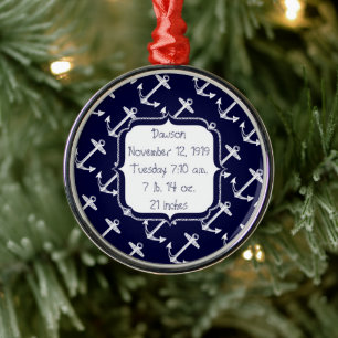 Nautische Navy Anchor Baby Birth Record Keepake Ornament Aus Metall