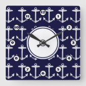 Nautische Navy Anchor Muster Quadratische Wanduhr (Vorderseite)