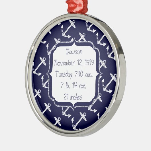 Nautische Navy Anchor Muster Silbernes Ornament (Links)