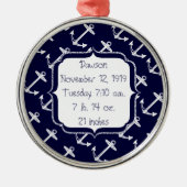 Nautische Navy Anchor Muster Silbernes Ornament (Vorne)