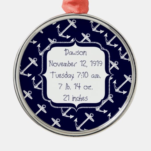 Nautische Navy Anchor Muster Silbernes Ornament (Vorne)