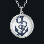 Nautische Navy Anchor Muster Versilberte Kette<br><div class="desc">Nautische Navy Anchor Muster</div>