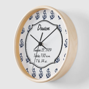 Nautische Navy Anchor Muster Wanduhr