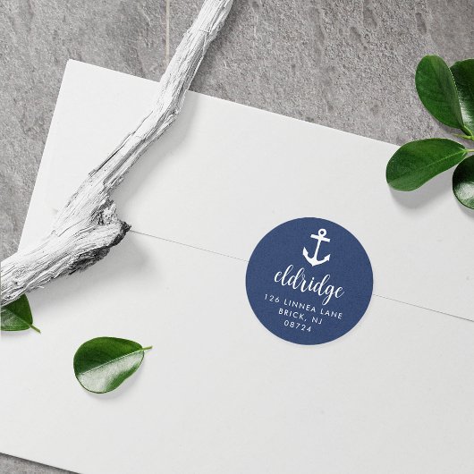 Nautische Navy Anchor-Rücksendeadresse Runder Aufkleber
