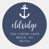 Nautische Navy Anchor-Rücksendeadresse Runder Aufkleber (Vorderseite)