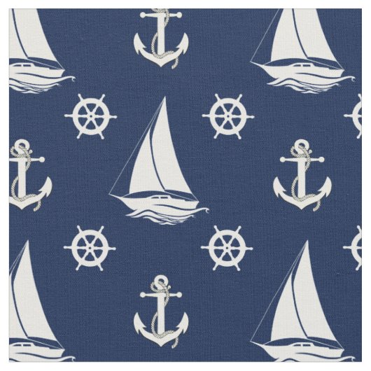 Nautische Navy-Anker/Rad/Segelboot-Silhouette Stoff (Nahaufnahme)