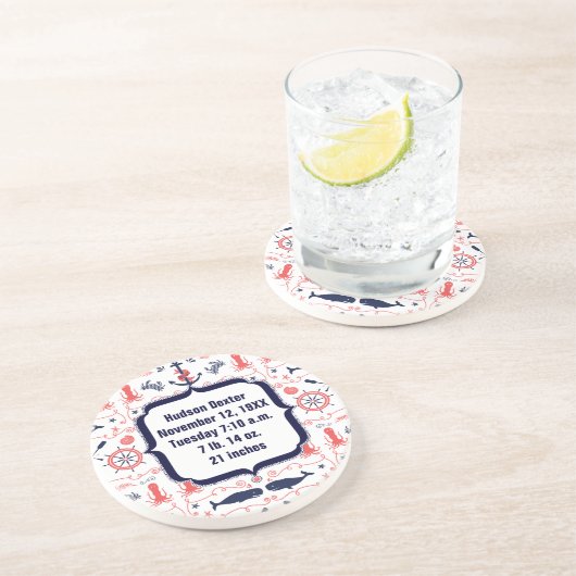 Nautische Navy-Anker, Whale-Octopus-Muster Sandstein Untersetzer (Seite)