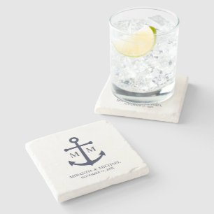 Nautische Navy Blau Anker Hochzeit Steinuntersetzer