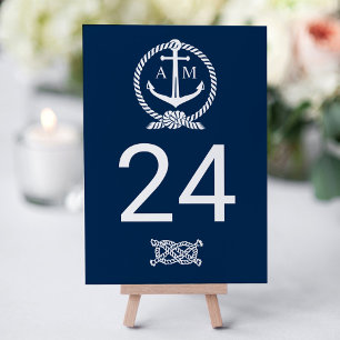 Nautische Navy Blau Anker Monogramm Hochzeit Tischnummer
