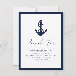 Nautische Navy Blau Anker Schrift Jungen Baby Show Dankeskarte