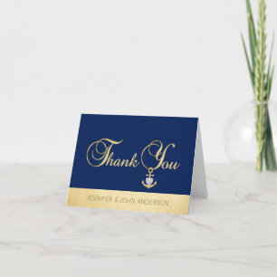 Nautische Navy Blau Goldfolie Hochzeit Danke