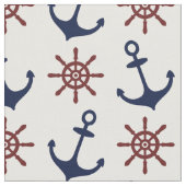 Nautische Navy Blau und rotes Anchor-Rudermuster Stoff (Nahaufnahme)