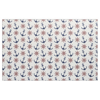 Nautische Navy Blau und rotes Anchor-Rudermuster Stoff
