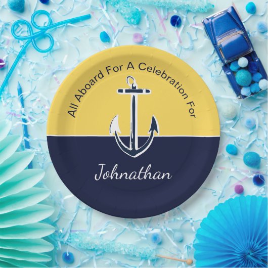 Nautische Navy Blau und Senf Yellow Anchor Party Pappteller (Party)