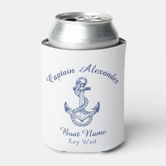 Nautische Navy Blue Anchor Coastal Mit Monogramm Dosenkühler (Kanne Vorderseite)
