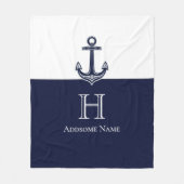 Nautische Navy Blue Anchor Coastal Mit Monogramm Fleecedecke (Vorderseite)