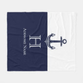 Nautische Navy Blue Anchor Coastal Mit Monogramm Fleecedecke (Vorderseite (Horizontal))