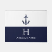 Nautische Navy Blue Anchor Coastal Mit Monogramm Fußmatte (Vorderseite)