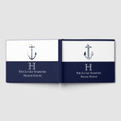 Nautische Navy Blue Anchor Coastal Mit Monogramm Gästebuch (Voll)
