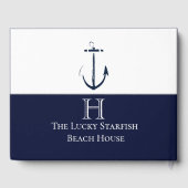 Nautische Navy Blue Anchor Coastal Mit Monogramm Gästebuch (Rückseite)