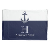 Nautische Navy Blue Anchor Coastal Mit Monogramm Kissenbezug (Rückseite)