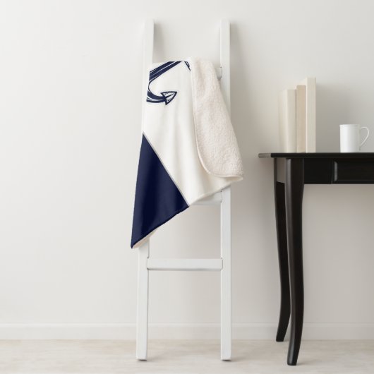 Nautische Navy Blue Anchor Coastal Mit Monogramm Sherpadecke (Beispiel)