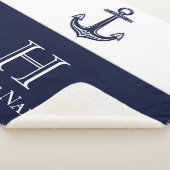 Nautische Navy Blue Anchor Coastal Mit Monogramm Sherpadecke (3/4)