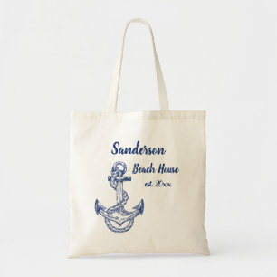 Nautische Navy Blue Anchor Coastal Mit Monogramm Tragetasche