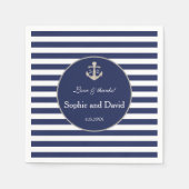 Nautische Navy Blue Stripes Silver Anchor Hochzeit Serviette (Vorderseite)