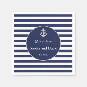 Nautische Navy Blue Stripes Silver Anchor Hochzeit Serviette