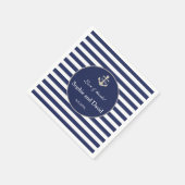 Nautische Navy Blue Stripes Silver Anchor Hochzeit Serviette (Ecke)