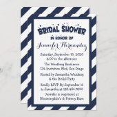 Nautische Navy Blue und White Stripes Brautparty Einladung (Vorne/Hinten)