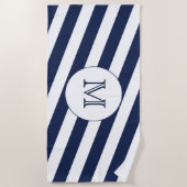 Nautische Navy Blue & White Strip Custom Monogram Strandtuch (Vorderseite)