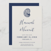 Nautische Navy Conch Save the Date Karte (Vorne/Hinten)