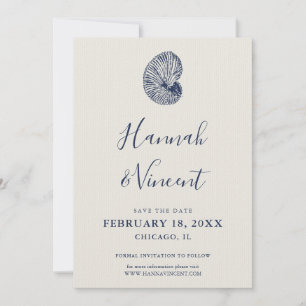 Nautische Navy Conch Save the Date Karte