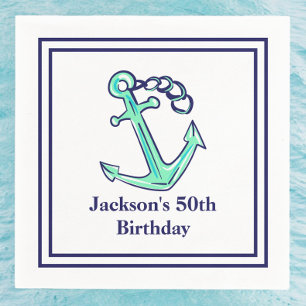 Nautische Navy-Green-Anchor-Nautic-Party Serviette