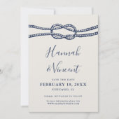Nautische Navy-Knotenkarte Save the Date (Vorderseite)