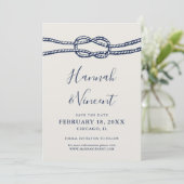 Nautische Navy-Knotenkarte Save the Date (Stehend Vorderseite)