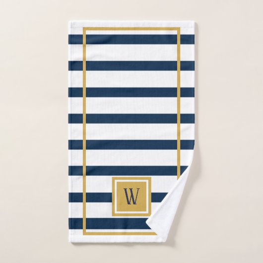 Nautische Navy Streifen Custom Monogram Badhandtuch Set (Handtuch)
