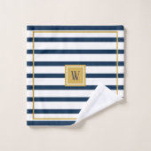 Nautische Navy Streifen Custom Monogram Badhandtuch Set (Waschlappen)